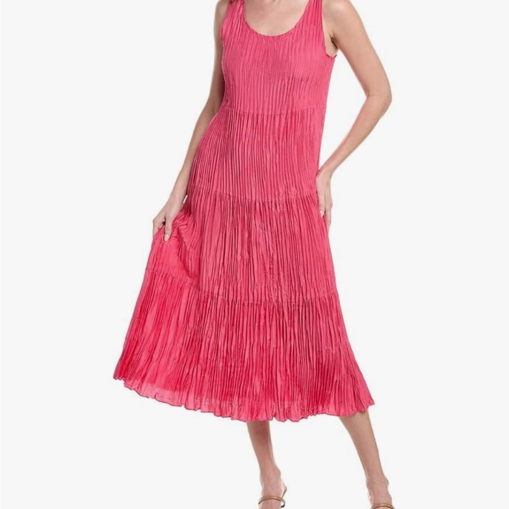 Eileen Fisher Coral Pink Pleated Tank Midi Dress